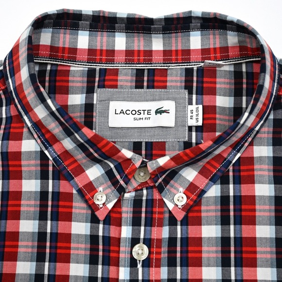 Lacoste Shirt Men's XL/XXL 45 Long Sleeve Slim Fit Plaid Button Down Preppy - Picture 6 of 9